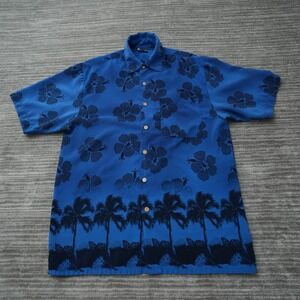 Sideout Shirt Men Geometric Blue Short Sleeve Button Up Hawaiian M 90s Medium